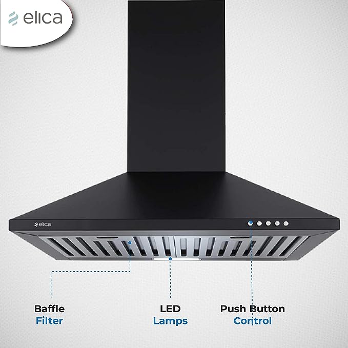 Elica 60 cm 880 m3/hr Chimney (STRIP BF 60 NERO, 2 Baffle Filters, Black)(OPEN BOX) Elica 60 cm 880 m3/hr Chimney (STRIP BF 60 NERO, 2 Baffle Filters, Black)(OPEN BOX)